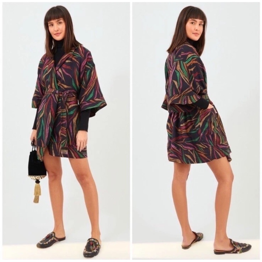 Farm Rio‎ Shinny Zebra Mini Belted Wrap Dress Multi Color Size Large